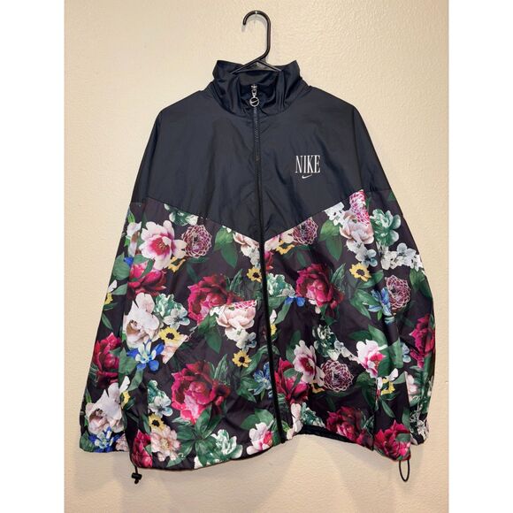 Nike Black Floral Windbreaker Jacket Men’s XL – Lightweight Zip-Up – Like New - Picture 1 of 6